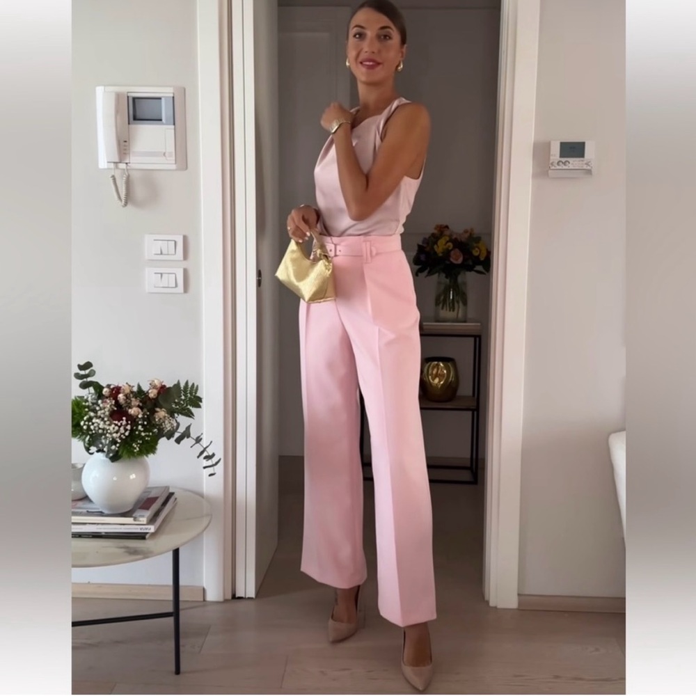 NWT ZARA Bloggers Favorite Pink Wide Leg Pants with Belt